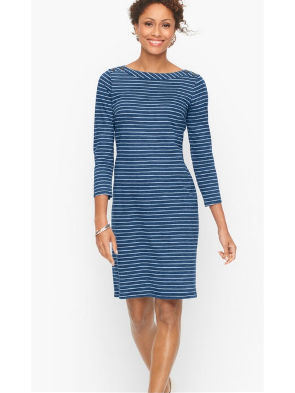 Talbots Jersey Nautical Stripe Shift Dress Blue & White Size L